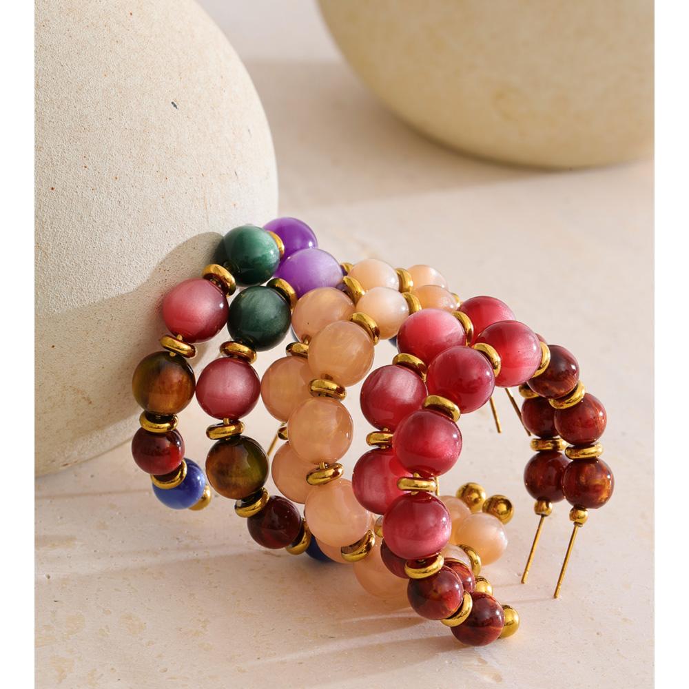 Eetit Colorful Acrylic Resin Beads C-Shape Hoop Earrings Stainless Steel Fashion France Handmade Jewelry for Women Accessories