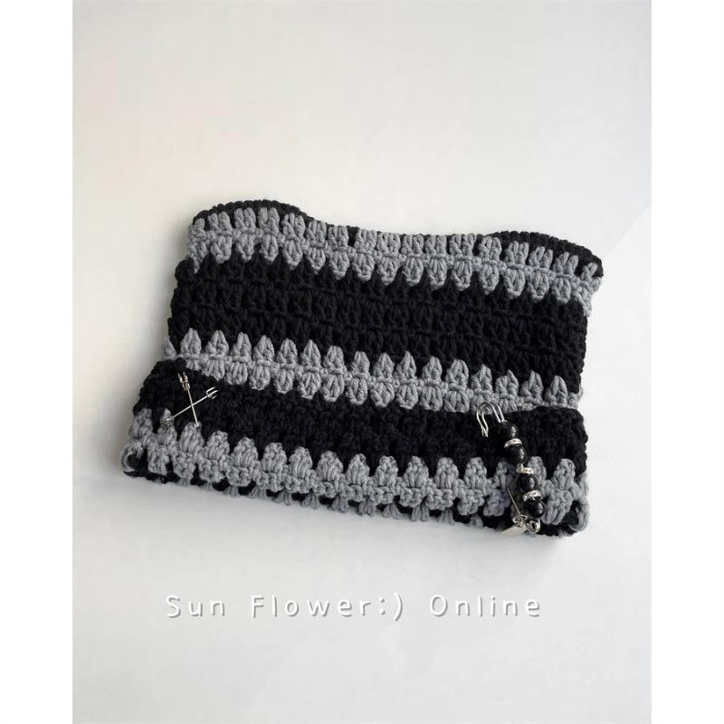 Handmade Striped Cat Ears Beanies Hats for Women Autumn and Winter Casual Warm Japanese Y2k Devil Pullover Knitted Caps Men