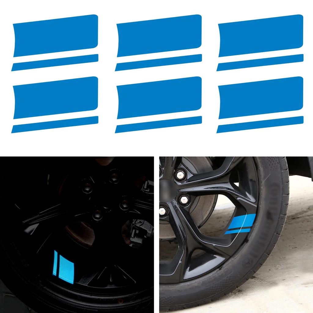 TOMALL 6pcs Wheel Rim Stripe Reflective Sticker Car Vinyl Reflective Safety Decoration Stripe Universal Rim Decal Bumper Fender Accessories (Blue)
