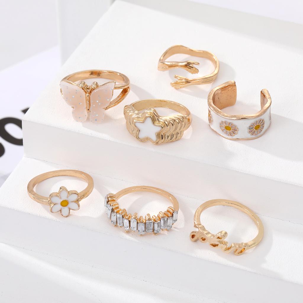 Diamond Opening Adjustment  Ring Set Butterfly Hug Opening Ring Elegant Party Charm Jewelry