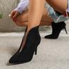 Тонкий каблук Одинарные ботинки Женские Осенние Новые Остроносые Замшевые С вставками Нескользящие Износостойкие Задняя молния Полусапожки