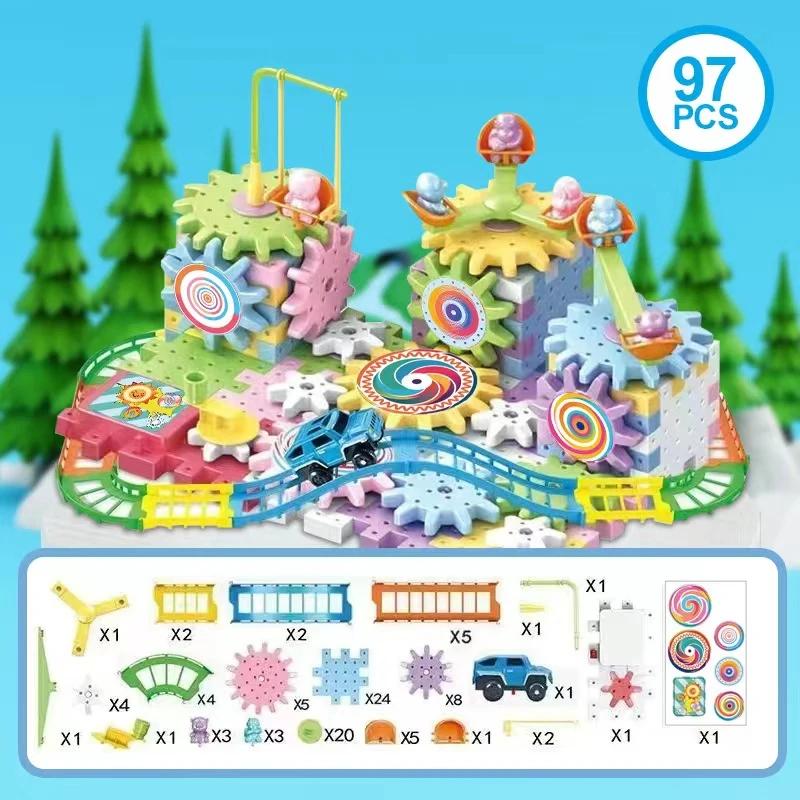 Electric Gears 3D Puzzle Model Building Kits Plastic Brick Blocks Educational Toys for Kids Children Gear Blocks Building Toys