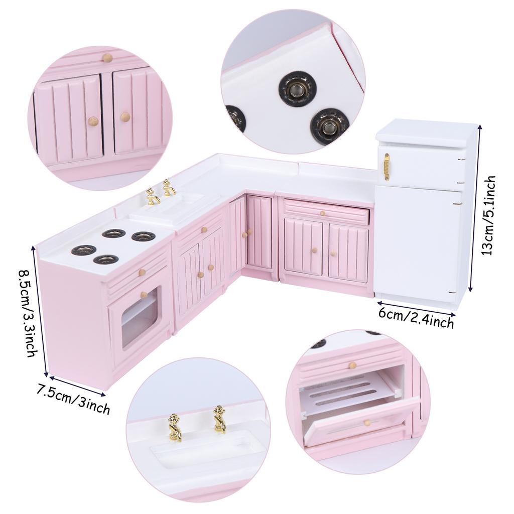Dollhouse Kitchen Furniture Kit 1:12 Dollhouse Furniture Wooden Kitchen Cabinet