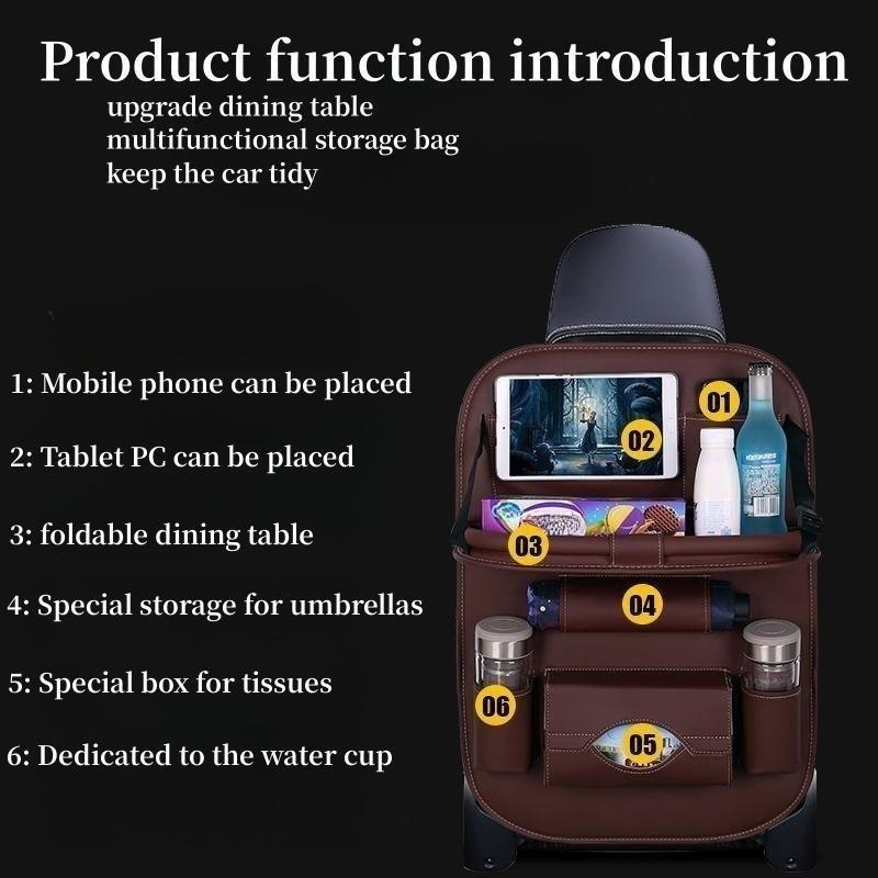 Premium All-in-One Car Back Seat Organizer Foldable Table, Kick Mats, Tissue Box, Cup & Umbrella Holders, Laptop Station, and Car Eating Tray