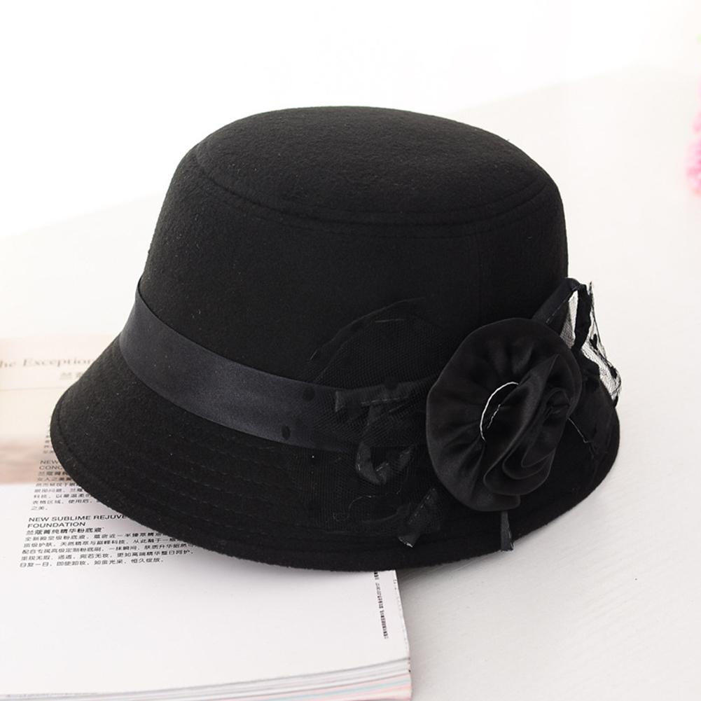 Woman Autumn Winter Cap British Style Woolen Hat Retro Lady Floral Felt Hat
