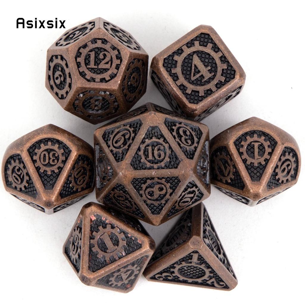 7 Pcs Copper Gear Wheel Metal Dice Solid Metal Polyhedral Dice Set Suitable for Role-Playing RPG Board Game Card Game