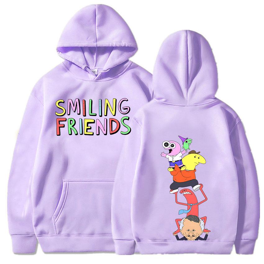 Anime Smiling Friends Print Hoodies Alan Mr.Frog Glep Pim Charlie Mr. Boss Sweatshirts Winter Long Sleeve Hooded Pullovers Men