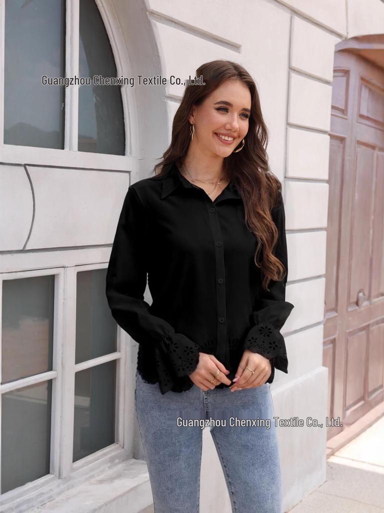 Женская элегантная блузка с длинными рукавами и ажурной отделкой