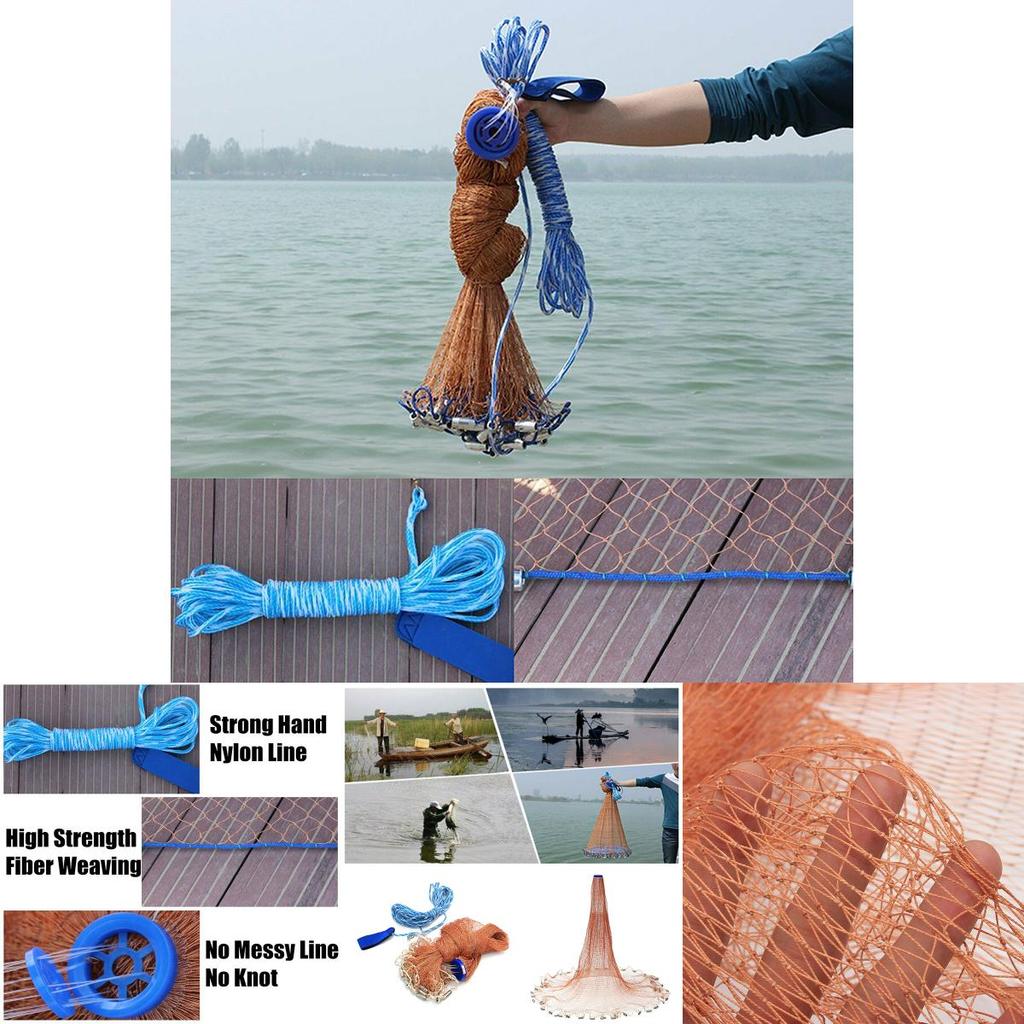 Durable And High-quality 8ft 2.4m Fishing Net With Strong Nylon Mesh For Easy Casting