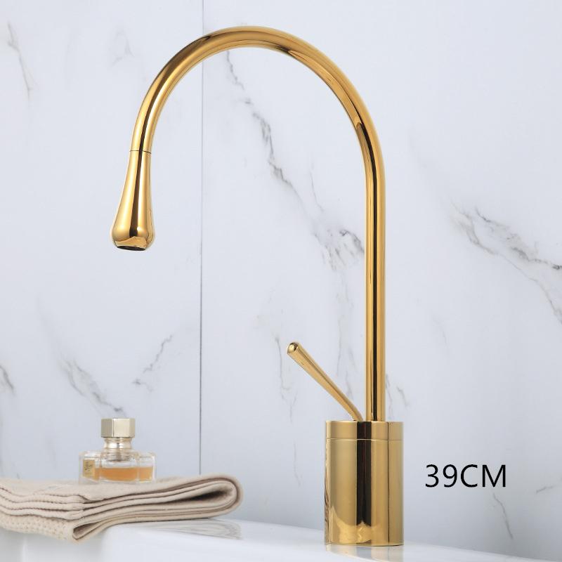 Матовый золотой медный светильник, роскошная раковина, вращающаяся раковина, кран для горячей и холодной воды для ванной комнаты