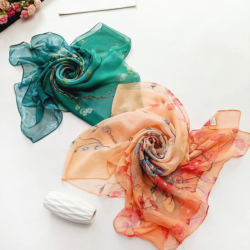 1Pc Scarves Thin Women Breathable Polyester Long Lady Shawl Chiffon Scarf Plum Blossom