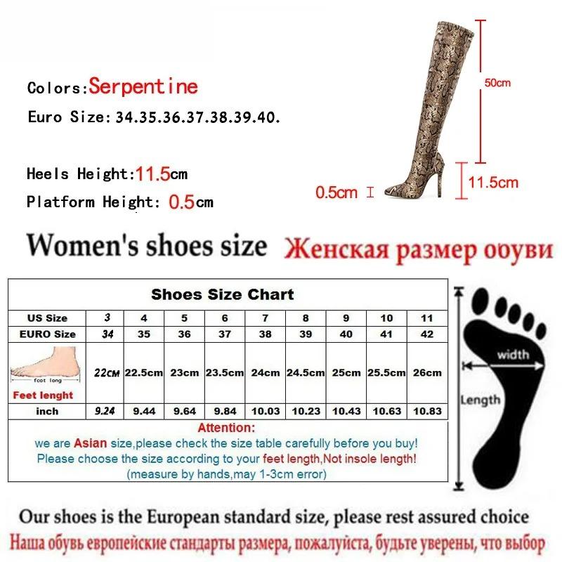 Модная женская обувь Высококачественные сапоги до бедра из змеиной кожи с леопардовым принтом Женские туфли на высоком каблуке С острым носком Сексуальные сапоги Сапоги выше колена
