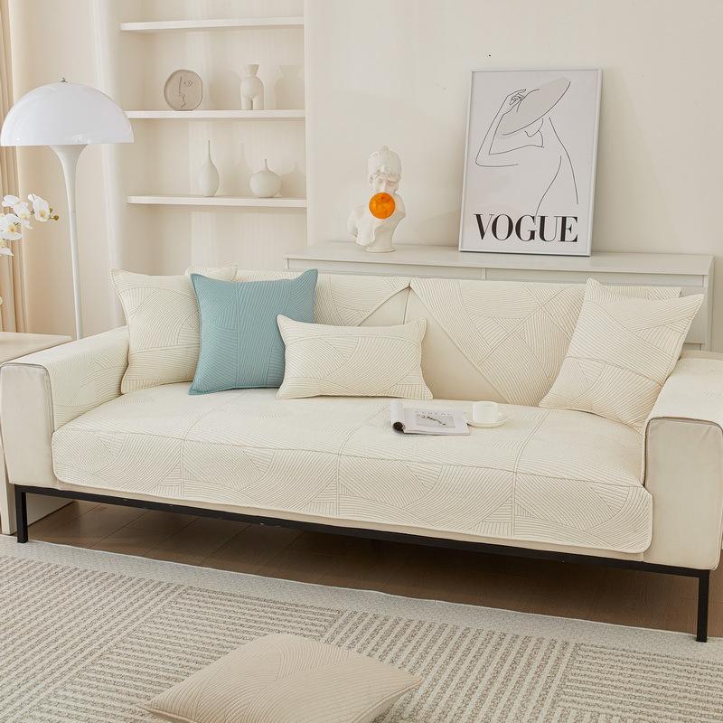 All-Cotton Sofa Cushion Four Seasons Universal Non-Slip High-Grade Leather Sofa Cover Cover Towel Non-Slip Cushion Solid Color Cream Summer Wind