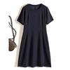 Nordic Foreign Trade Order! Elegant Workplace Women Summer Cotton Nylon Round Neck Short Sleeve Three-Dimensional Craft Portable Dress Solid