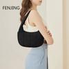 Underarm Bag for Women Quilted Shoulder Bags Nylon Adjustable Strap Handbag with Zipper Hobo Bag for Work Travel Half Moon Purse