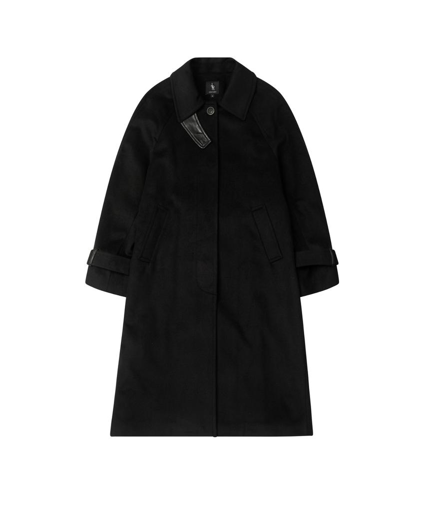 Leathery Cashmere Balmacaan Robe Coat [Black]