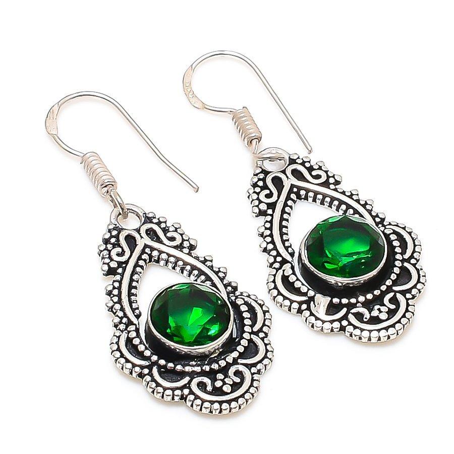 Chrome Diopside Gemstone 925 Sterling Silver Jewelry Earring 1.62 " M377