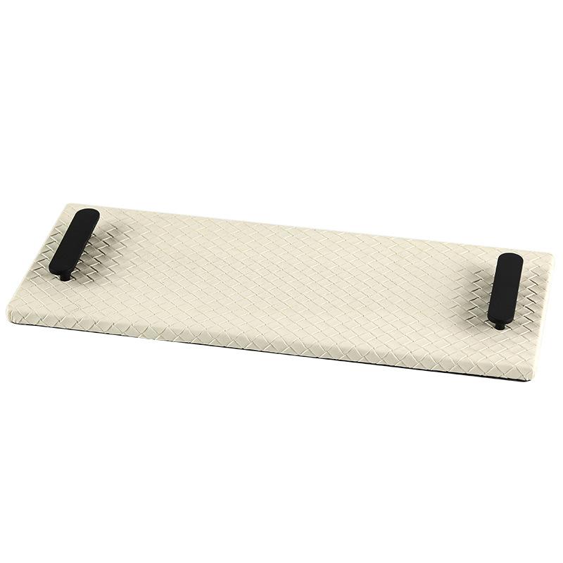 Modern Light Luxury Rectangular Woven Leather Tray Ornaments for Home Living Room and Bedroom Double Handle Storage Tray Accessories