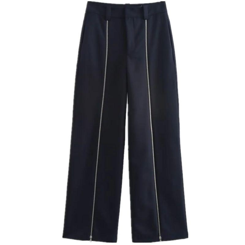 Fashion Style 2024 Autumn New Female Stylish All-Match Ornaments Zipper Ornament Straight-leg Casual Pants 8484683