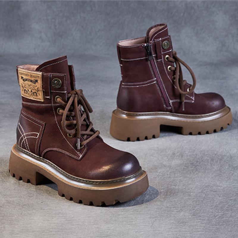 Johnature Ботинки martin из натуральной кожи, женские однотонные туфли в стиле ретро с круглым носком, ботильоны на толстой подошве