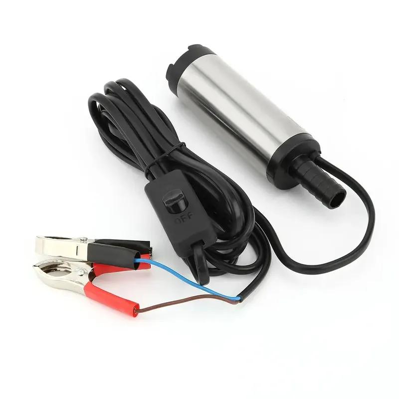 12V/24V DC Fuel Transfer Pump Diesel Oil Water Submersible Electric Motor for Car Camping Fishing Stain Steel Shell Portable