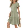 Women's Summer Ruffle Sleeve Round Neck With Pocket Solid Color Casual Dresses