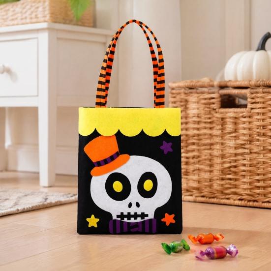 Holiday Photo Props Halloween Candy Bag, Cute Pumpkin Ghost Tote for Kids, Spooky Skeleton Theme Party Supplies Cartoon Pattern Treat Bag Party, Trick