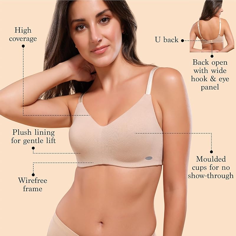 Enamor Non Padded Wirefree Full Coverage Stretch Cotton Ultra Smoothening Tshirt Bra for WomensA0 (A0 Greymelange