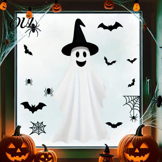Decorative Glass Film Halloween Cartoon Ghost Window Cling, Removable Static Weatherproof Holiday Stickers Sticker, Waterproof Decal, Party
