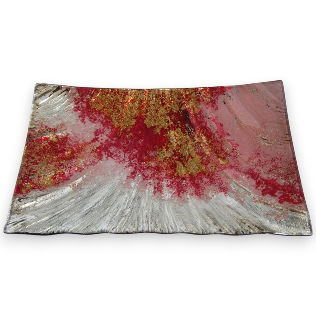 Nebula Large Glass Rectangular Red and 23cm J-kitchens Plate, Gold,