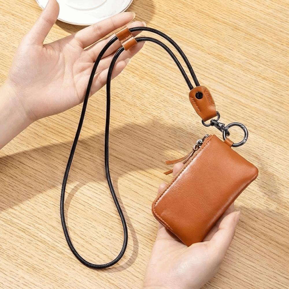 Retro Hanging Neck Wallets PU Card Holder Simple Men's Money Pouch Gift