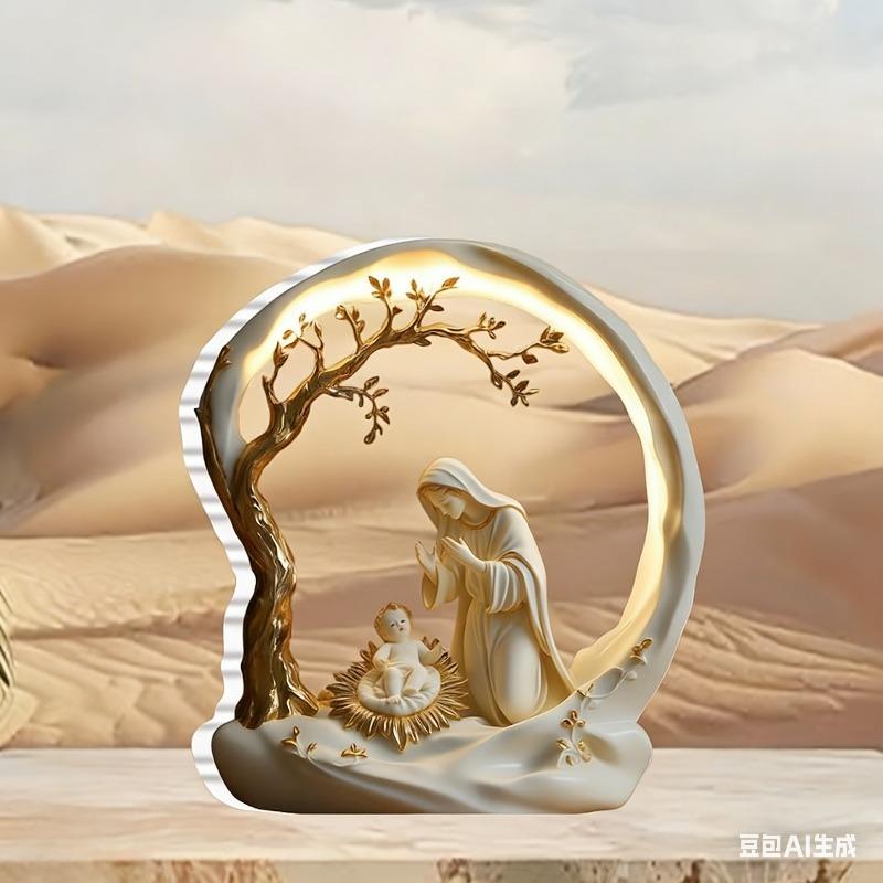 2D Flat Holy Family Acrylic Desk Decor Plaque, Mary & Baby Jesus, Suitable for Wall Decoration, Porch, Room, Villa, Accents Home, Hallway, or Workplac