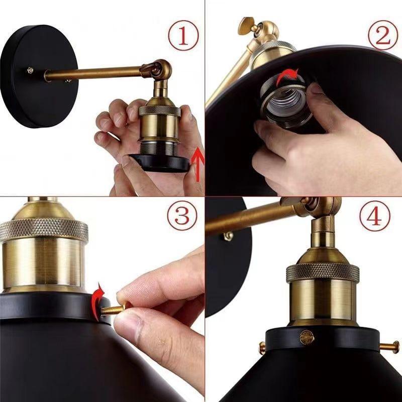 American Style Rural Retro Industrial Style Wall Lamp Iron Bedside Wall Light Staircase Creative Small Black Umbrella Sconce E27