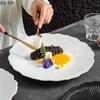 Solid Color Flower Shape Striped Plate Ceramic Steak Plate Salad Plate Fish Plates Sushi Dish Dessert Dish Service Plates