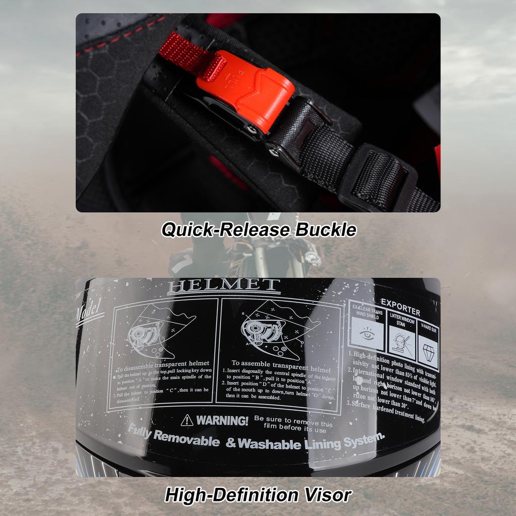 Full Face Motorcycle Helmet Street Bike Helmet for Men Women Unisex Good Breathability with Safety Buckle Blue L