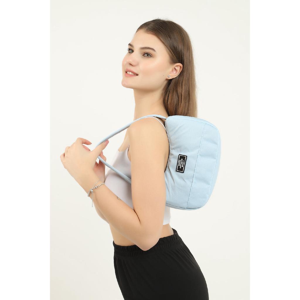 Black U11 Single Zipper Compartment Daily Sports Baguette Canvas Fabric Women's Hand And Shoulder Bag B:16E: 26