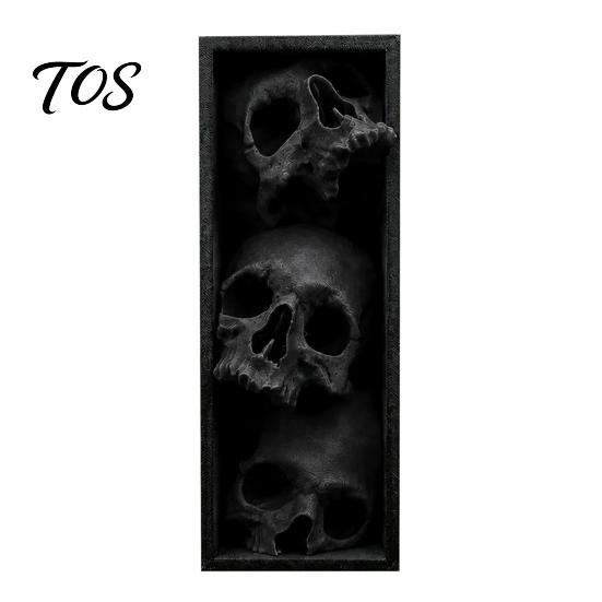 Halloween Desktop Ornaments 3Pcs 3 Tier Skull Bookends, Gothic Resin Bookshelf Decor for Office, Bookends Shelves Spooky Skeleton Figurine, Dark Home