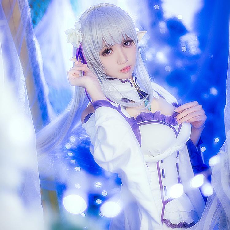 Платье Эмилии, комплекты для косплея в стиле аниме Re Zero, парик, женское платье для косплея, костюм для косплея Эмилии, вечерние платья на Хэллоуин