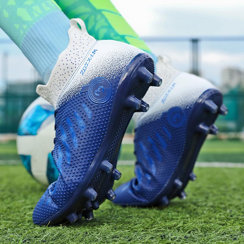 Модные мужские футбольные бутсы с длинными шипами TF/FG, высокие, противоскользящие, мужские футбольные бутсы, детские уличные прочные бутсы для лодыжки, футбольные кроссовки