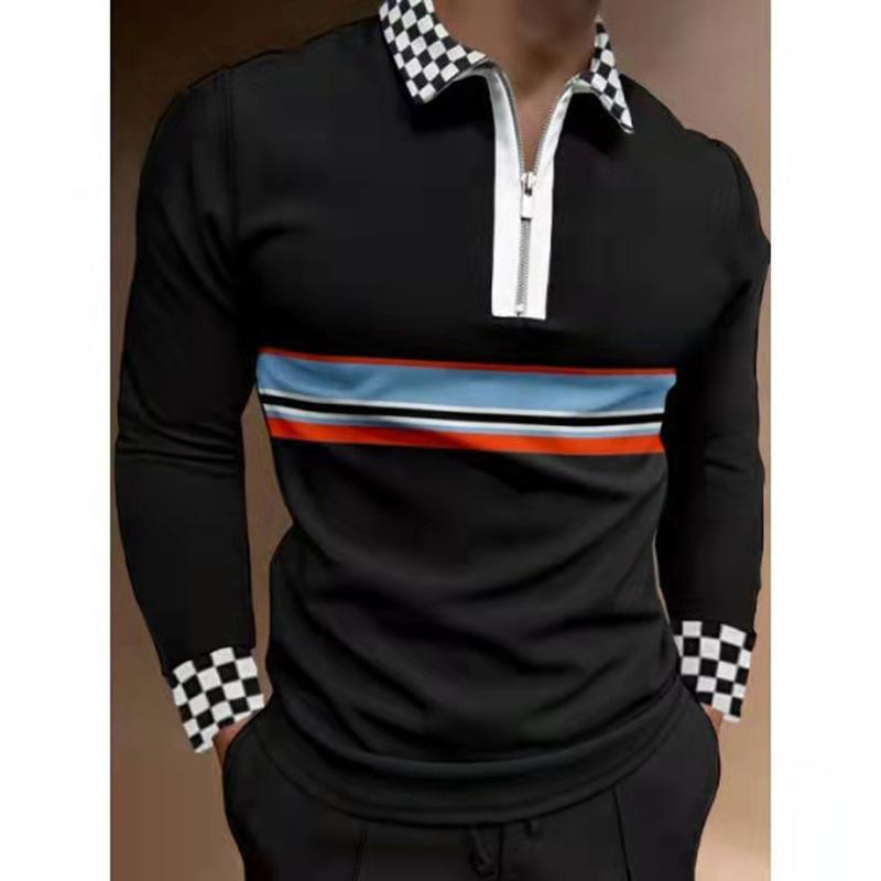 Spring Autumn Men Clothes Long Sleeve 3D Digital Print Sport Polo Shirt Men Lapel Golf Polo Shirt Tops