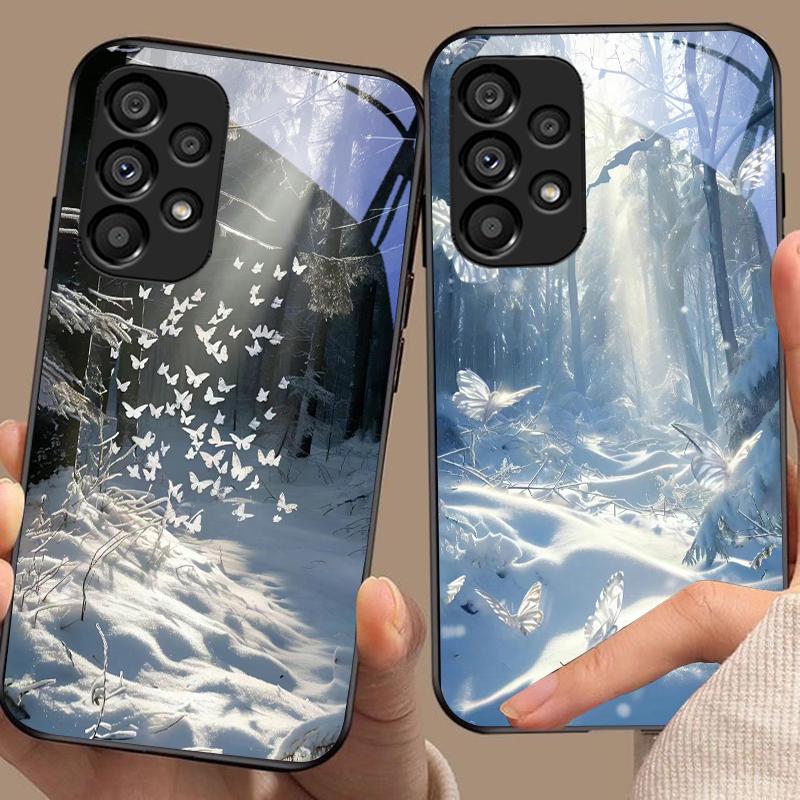 Белая бабочка для Samsung Galaxy S10 20 Plus 21 FE 22 23 24 FE 25 Ultra Черный чехол для телефона из закаленного стекла Жесткий чехол