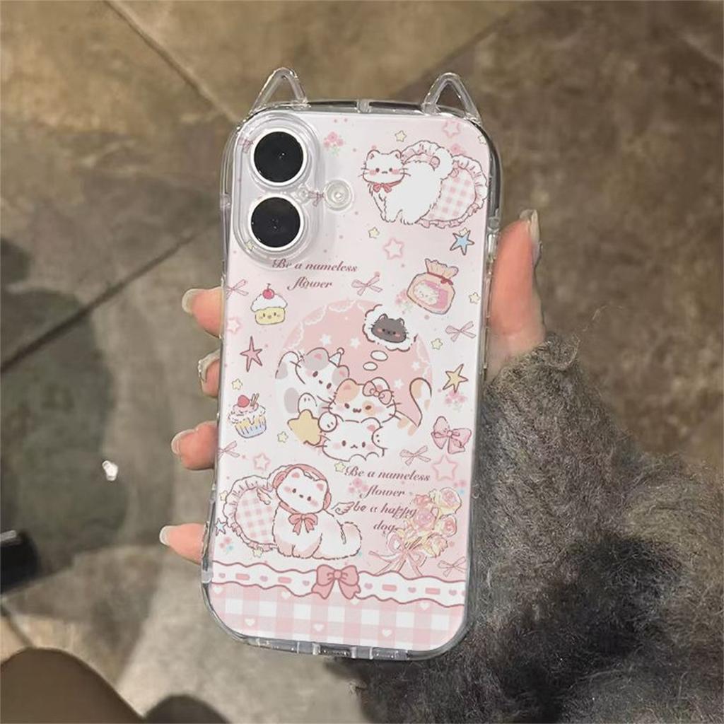 Cat Ear Mobile Phone Case for Apple Mobile Phone Case Light Luxury High-end Rippling Borderless Cartoon for Apple Mobile Phone Case Transparent