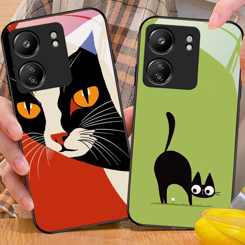 Кошки, пьющие кофе, для Xiaomi Redmi 13C Note13 12 Pro Plus 5G Note 9 13T Pro POCO X6 F5 F6 Черный чехол для телефона из закаленного стекла