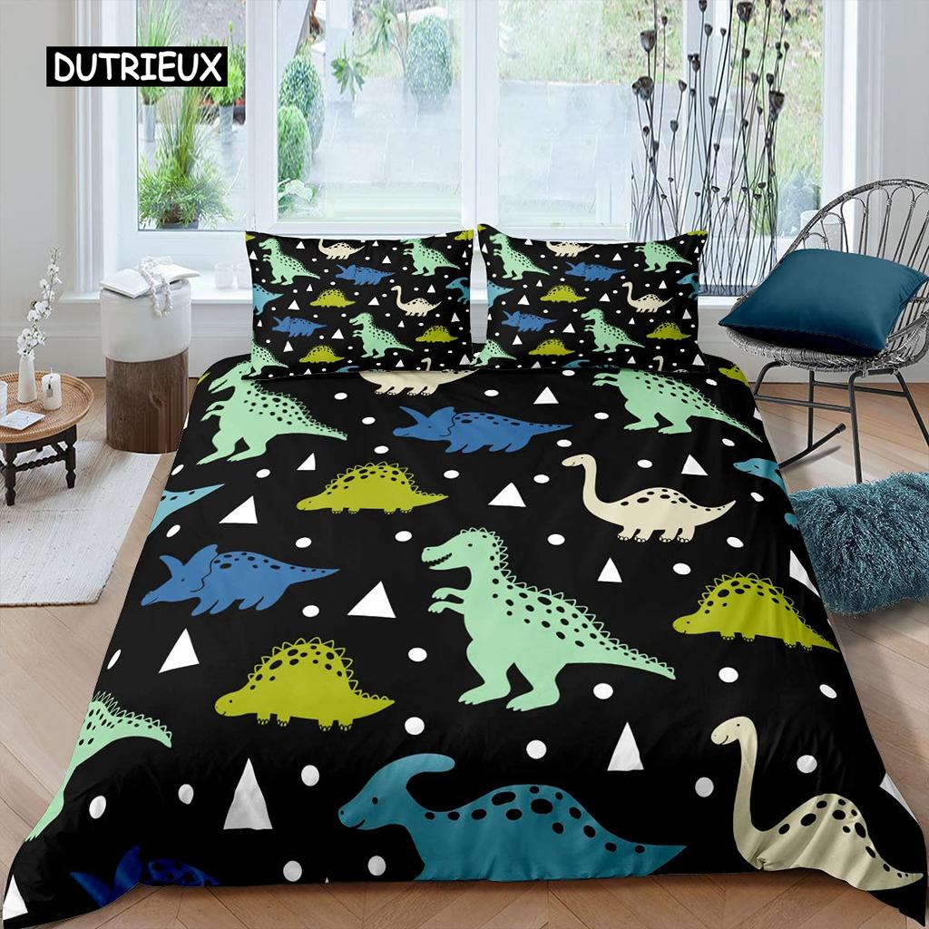 3D Маленький Динозавр Мультяшный Милый Простой Постельный Комплект Пара Кинг Односпальный Размер для Детей Детский Полиэстер Пододеяльник Наволочка