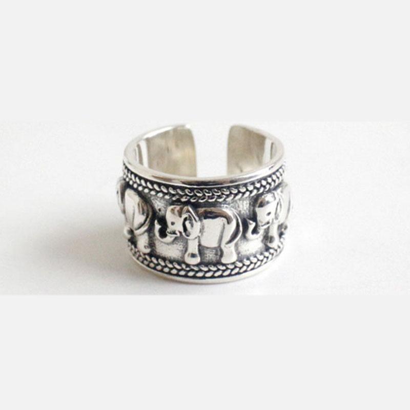XIYANIKE Silver Open Rings for Women Couples Vintage Cute Elephant Animal Handmade Jewelry Party Accessories Gifts