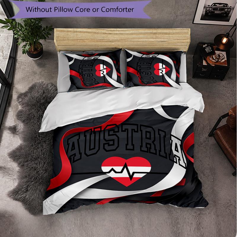 Austria Football Pattern 3 Pieces Bedding Set Soft Microfiber Duvet Cover with Pillow Cases for Bedroom