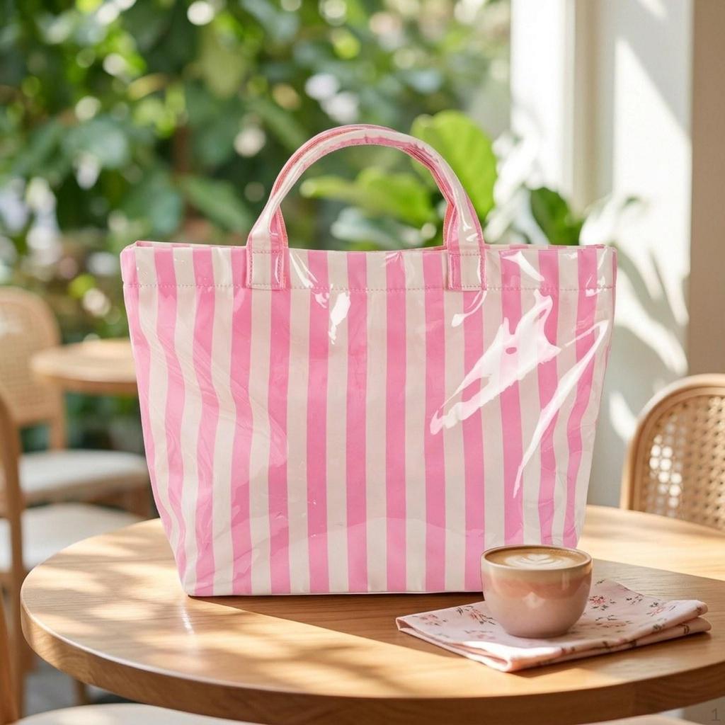 Beach Case PVC Stripe Work Tote for Vacation Errands Gym Traveling