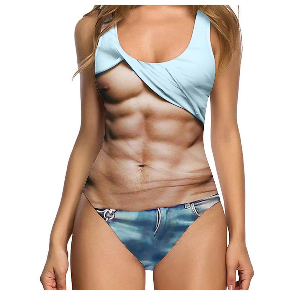 Женский сексуальный купальник с высоким воротом, забавный купальник, 3D искусственная грудь, волосатый забавный купальник с принтом