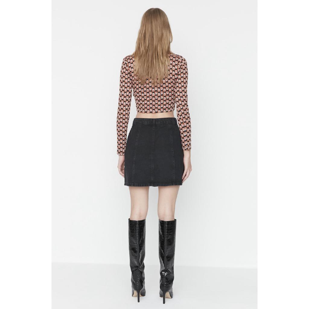 Синяя джинсовая юбка с высокой талией и строчкой спереди на пуговицах Twoss22et00050