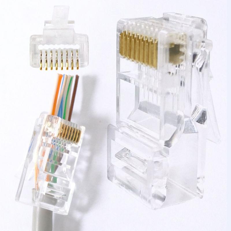 100PCS Unshielded RJ45 Modular Plugs Cat5e Networking Cable Connectors with Injection Molded Housing